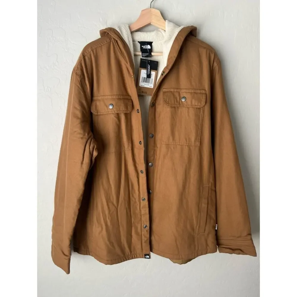 The North face HOODED CAMPSHIRE fleece lined shirt jacket utility brown NEW LG